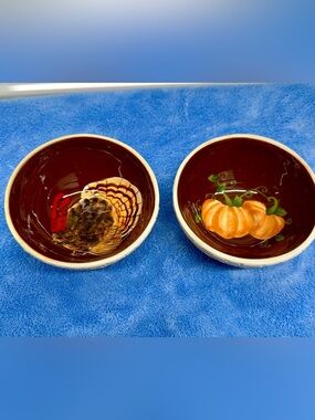 BELLA CASA By Ganz Thanksgiving Decorative Bowls Pumpkin Turkey Holiday Set Of 2